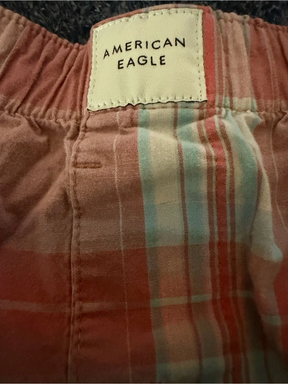 American Eagle Outfitters Plaid Coral and Cream Cotton Boxers